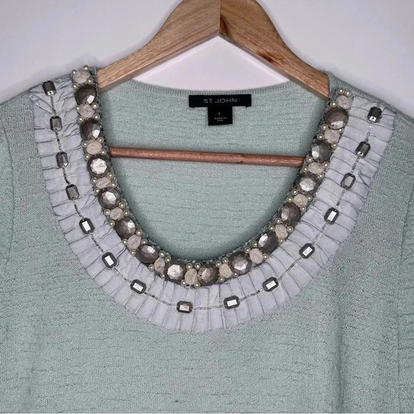 ST. JOHN Short Sleeve Embellished Sweater - Picture 3 of 11